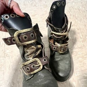 AS 98 Airstep Italian Zipper Boho Biker Distressed Olive Boots Sz EU 37/US 6.5-7